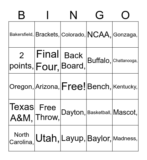 March Madness Bingo Card