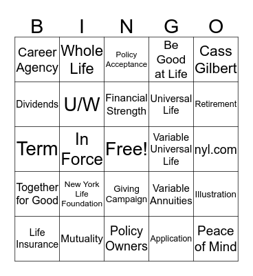 NYL Giving Campaign PMU Bingo Event Bingo Card