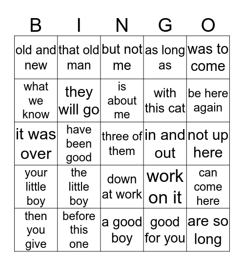 Fry Phrases Level 1 - List 1 Bingo Card