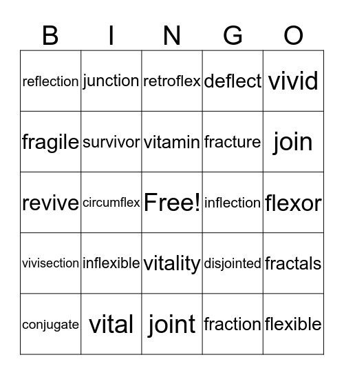 Vocabulary Bingo Card