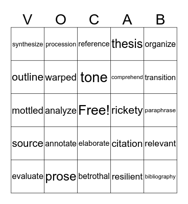 Quarter 3 Vocabulary Bingo Card