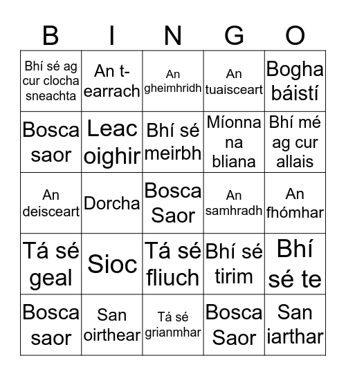 An Aimsir⛅️☀️⛄️ Bingo Card