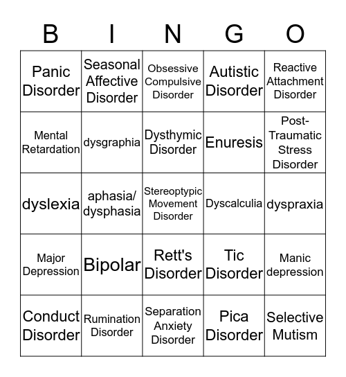 Disorderly Bingo Card