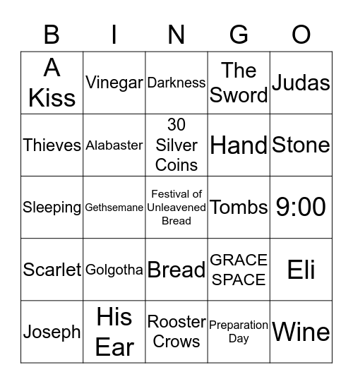Easter/Crucifixion Bingo Card