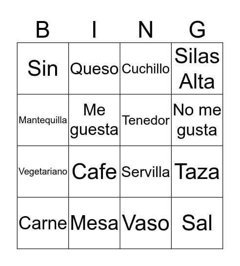 Restauranta   Bingo Card