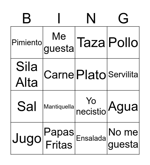 Restaurante  Bingo Card