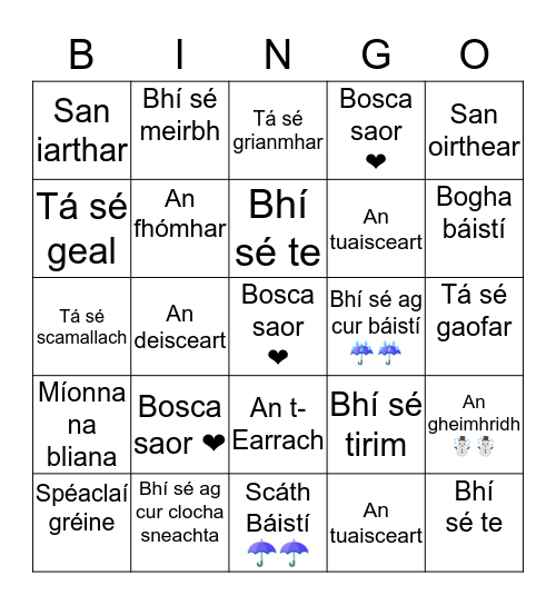 An Aimsir Bingo Card