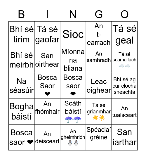 An Aimsir ☀️ Bingo Card