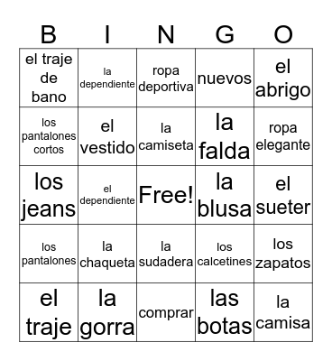 Ch. 7A Vocabulary Bingo Card