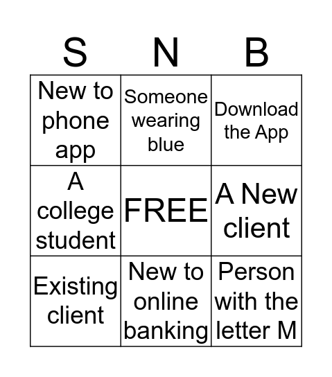 Online banking Bingo Card