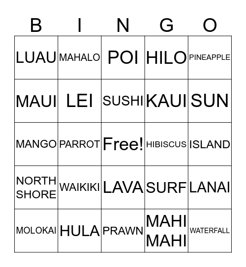 ALOHA Bingo Card