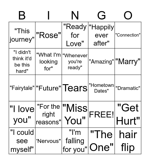 The Bachelor Final Rose Bingo Card