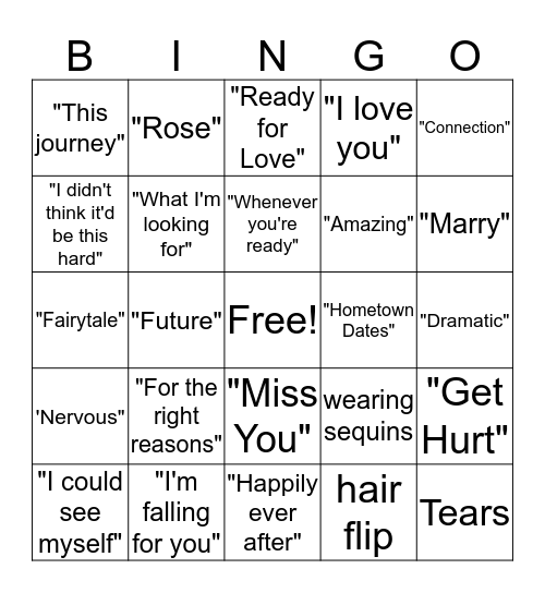 The Bachelor Final Rose Bingo Card