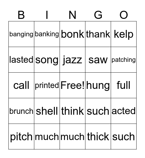 3 sounds of -ed /id/ Bingo Card