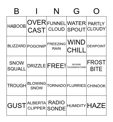 Weather Bingo Card