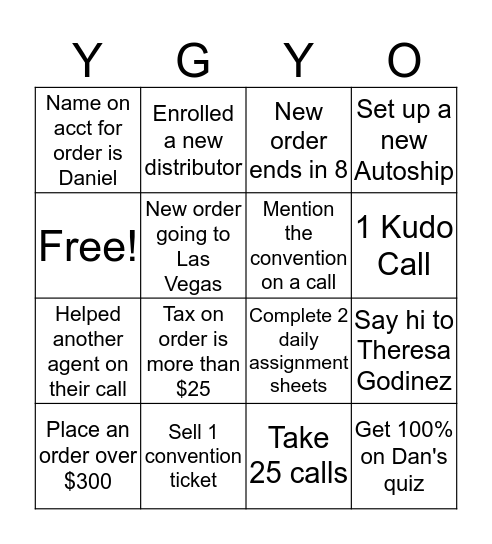 YOUNGEVITY Bingo Card