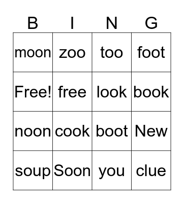 Spelling Test Bingo Card