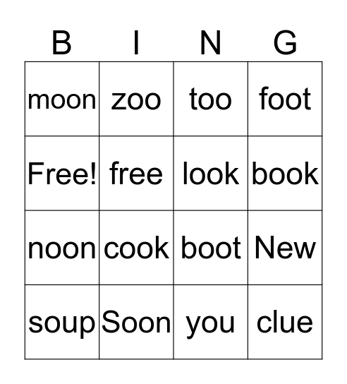 Spelling Test Bingo Card