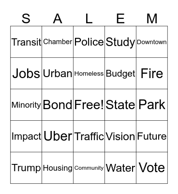 Salem - City Council Bingo Card
