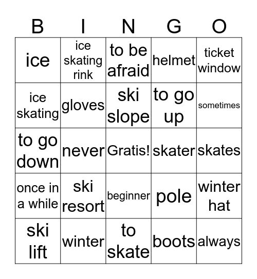 Winter Vacation Bingo Card