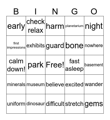 The Night at the Museum Bingo Card