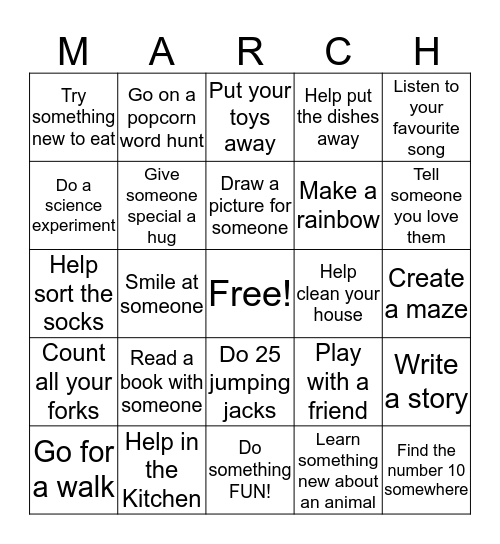 March Break Bingo Card