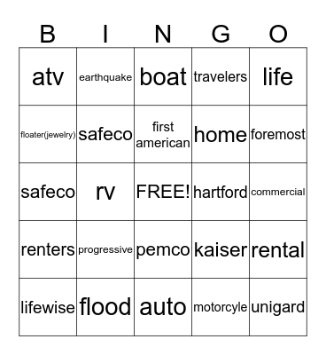 InsureQ Bingo Card