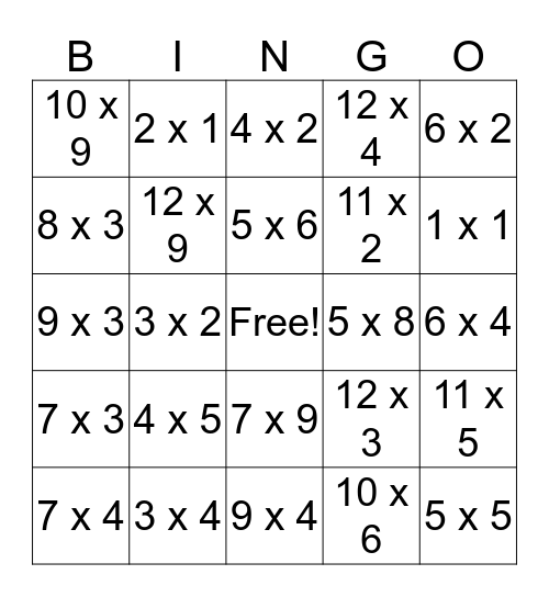 4th Grade Math Bingo Card