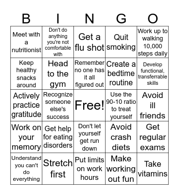 Health & Wellness Bingo Card