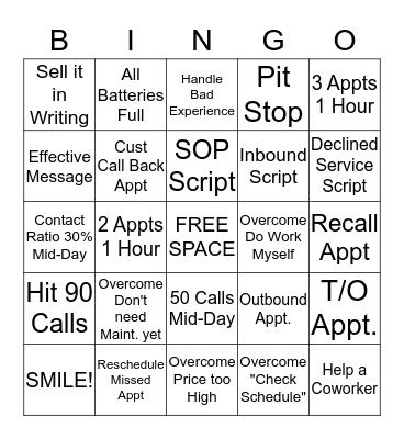 BINGO - Service Bingo Card