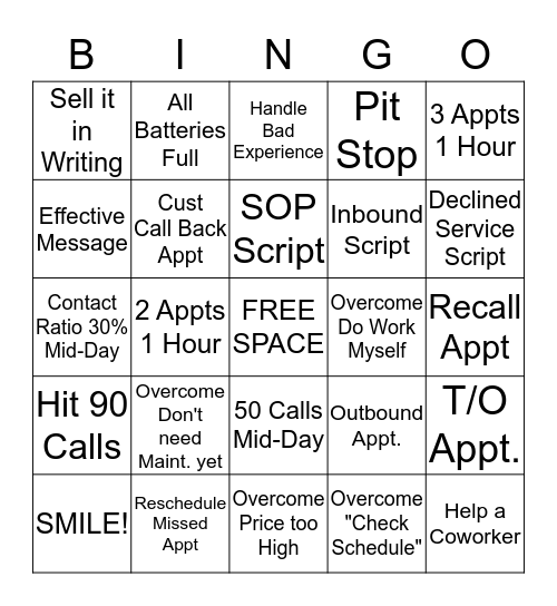 BINGO - Service Bingo Card