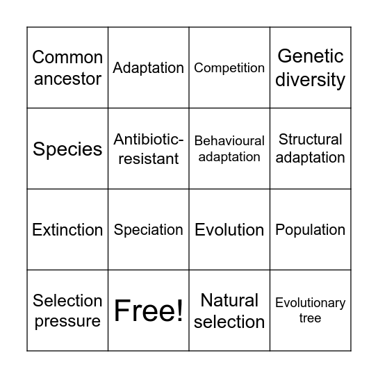 Evolution Bingo Card