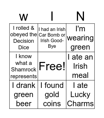 St Patrick's Day Bingo Card