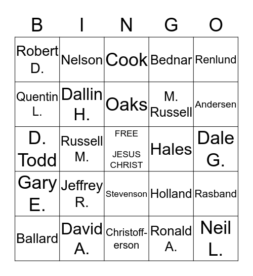 The Twelve Apostles Bingo Card