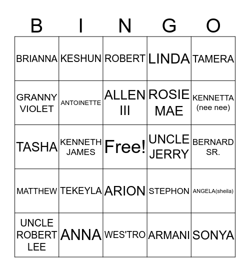 DICKERSON-SPAN-BUCHANAN FAMILY Bingo Card
