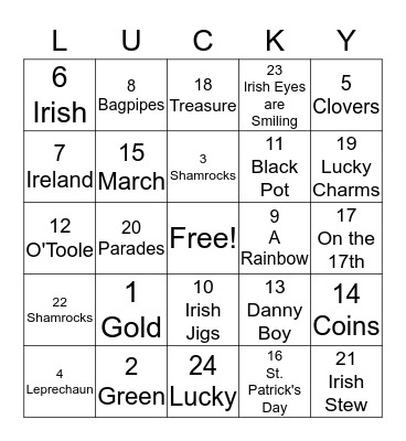 Luck of the IRISH! Bingo Card