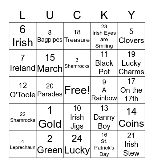 Luck of the IRISH! Bingo Card
