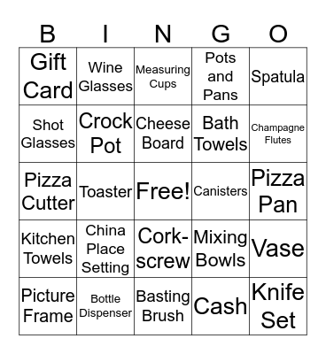 Wedding Shower Bingo Card