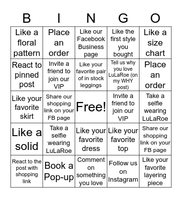 LuLaRoe Barb & Shareen VIP Bingo Card