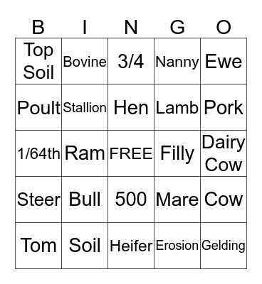 Farm Bingo Card