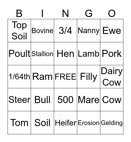 Farm Bingo Card