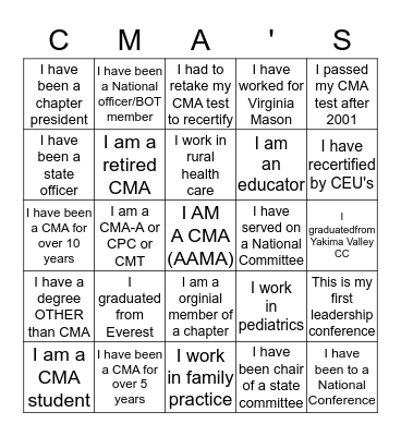 CMA(AAMA) Bingo Card