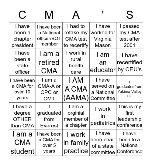 CMA(AAMA) Bingo Card