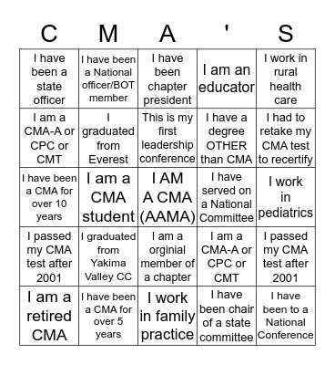 CMA(AAMA) Bingo Card