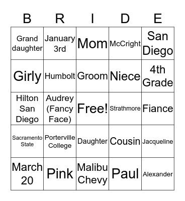 Katrina Bingo Card