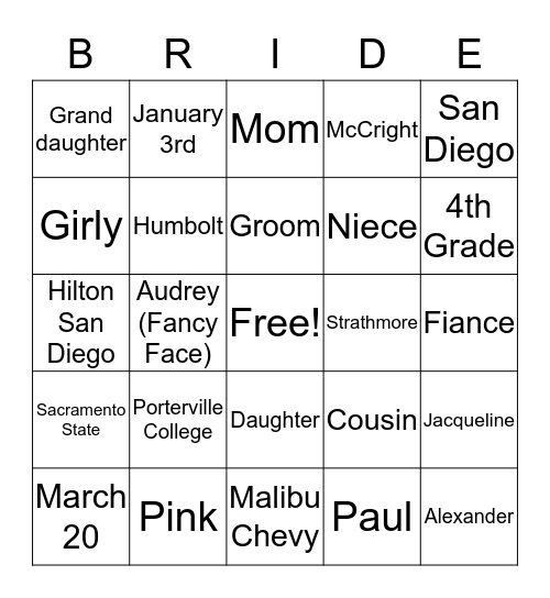 Katrina Bingo Card
