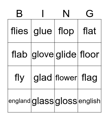 fl & bl Phonics Bingo Card