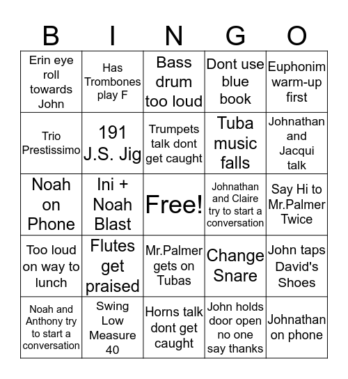 Band! Bingo Card