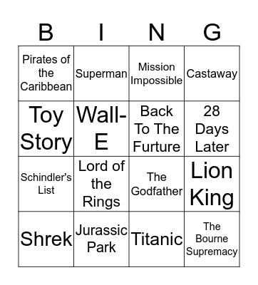 MS PATRICK's FILM BINGO Card
