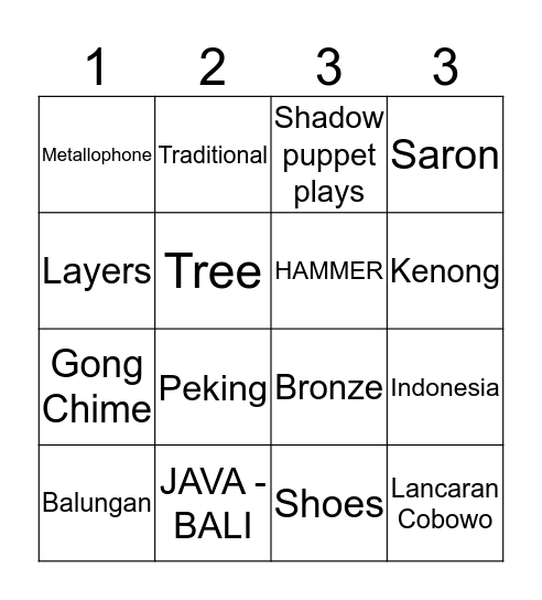 MS PATRICK's GAMELAN BINGO Card